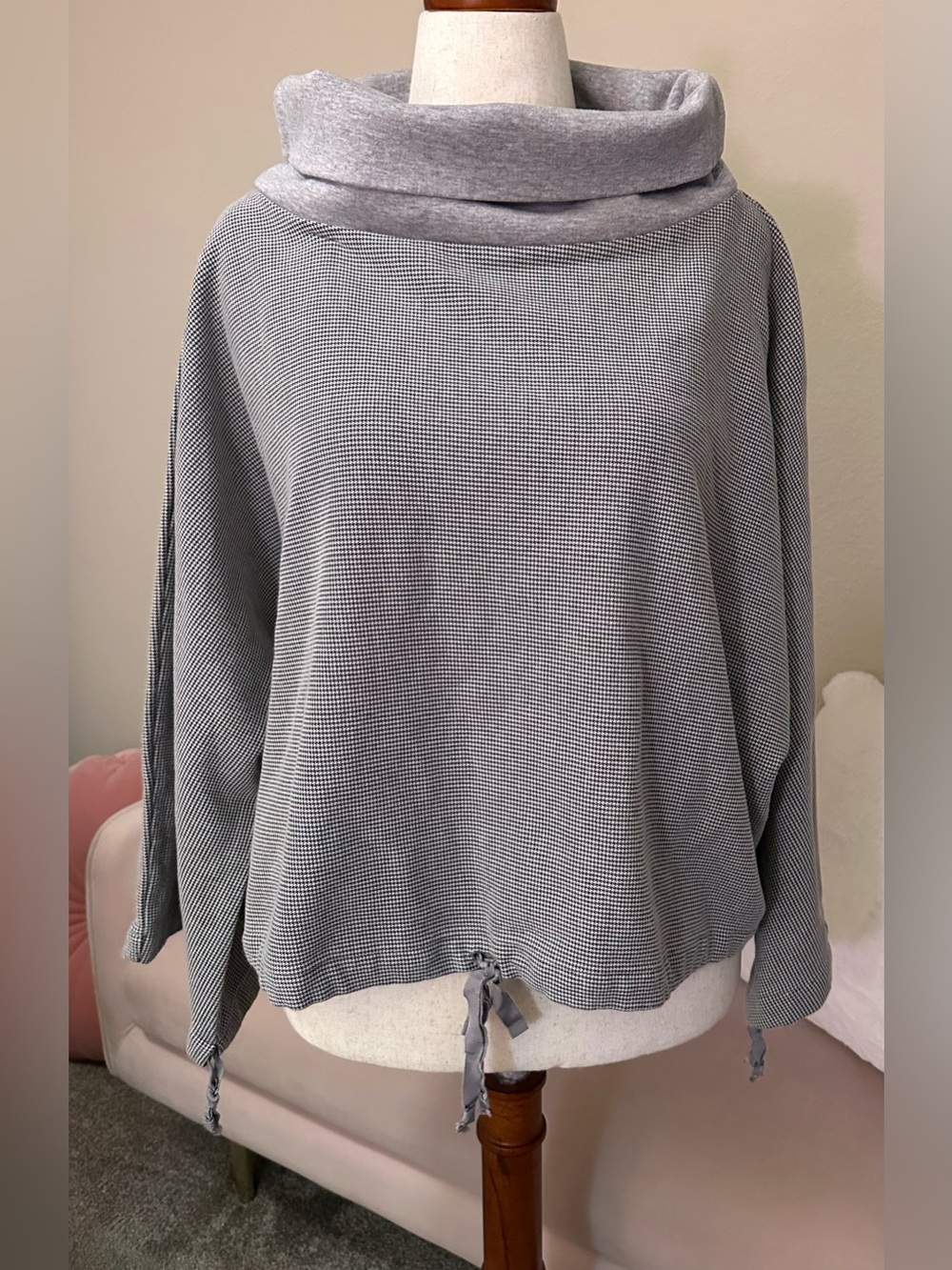 Bryn Walker Raglan Pullover Top Houndstooth Funnel Neck Women’s XL Lagenlook USA